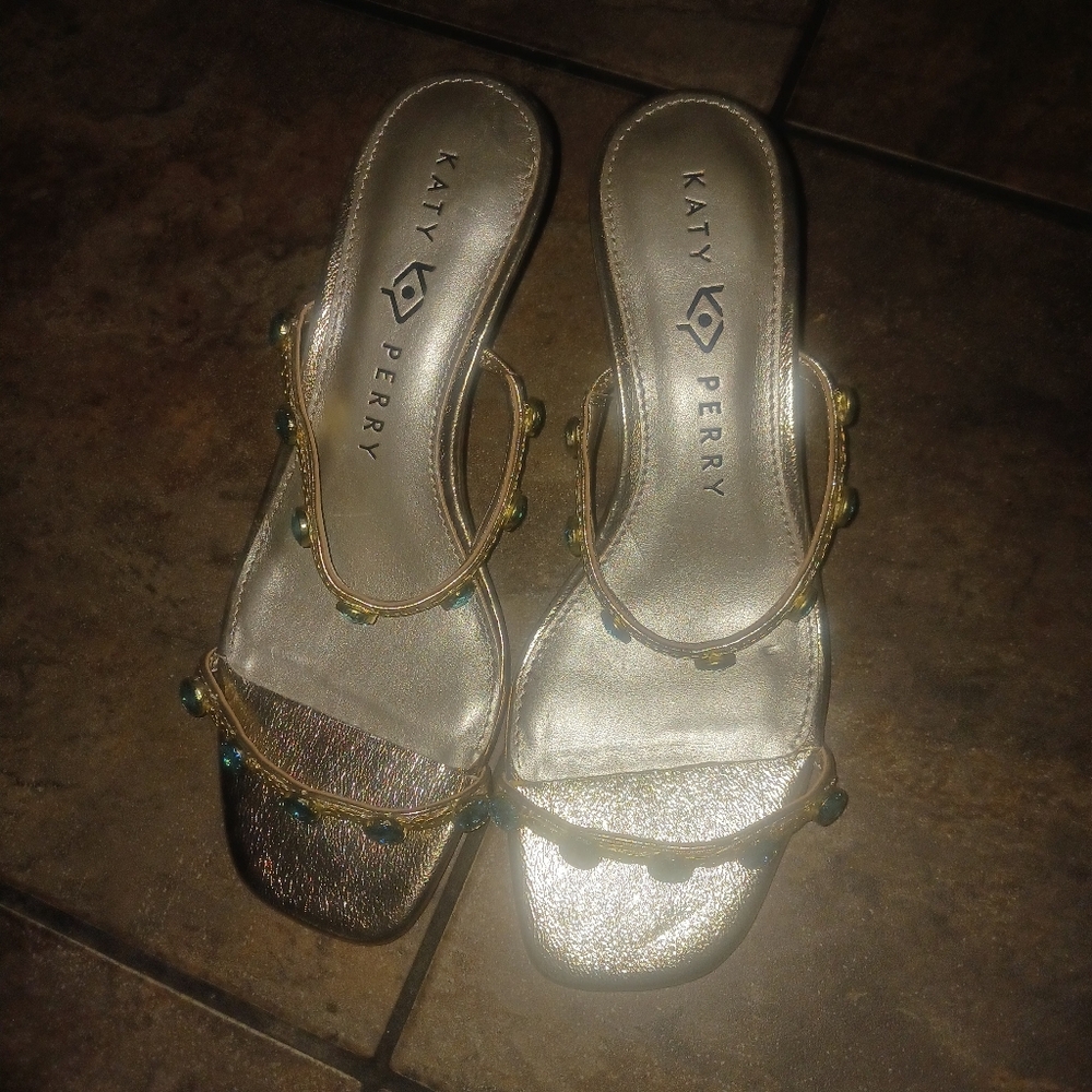 Katy Perry Collections Gold Sandals With Jewels.